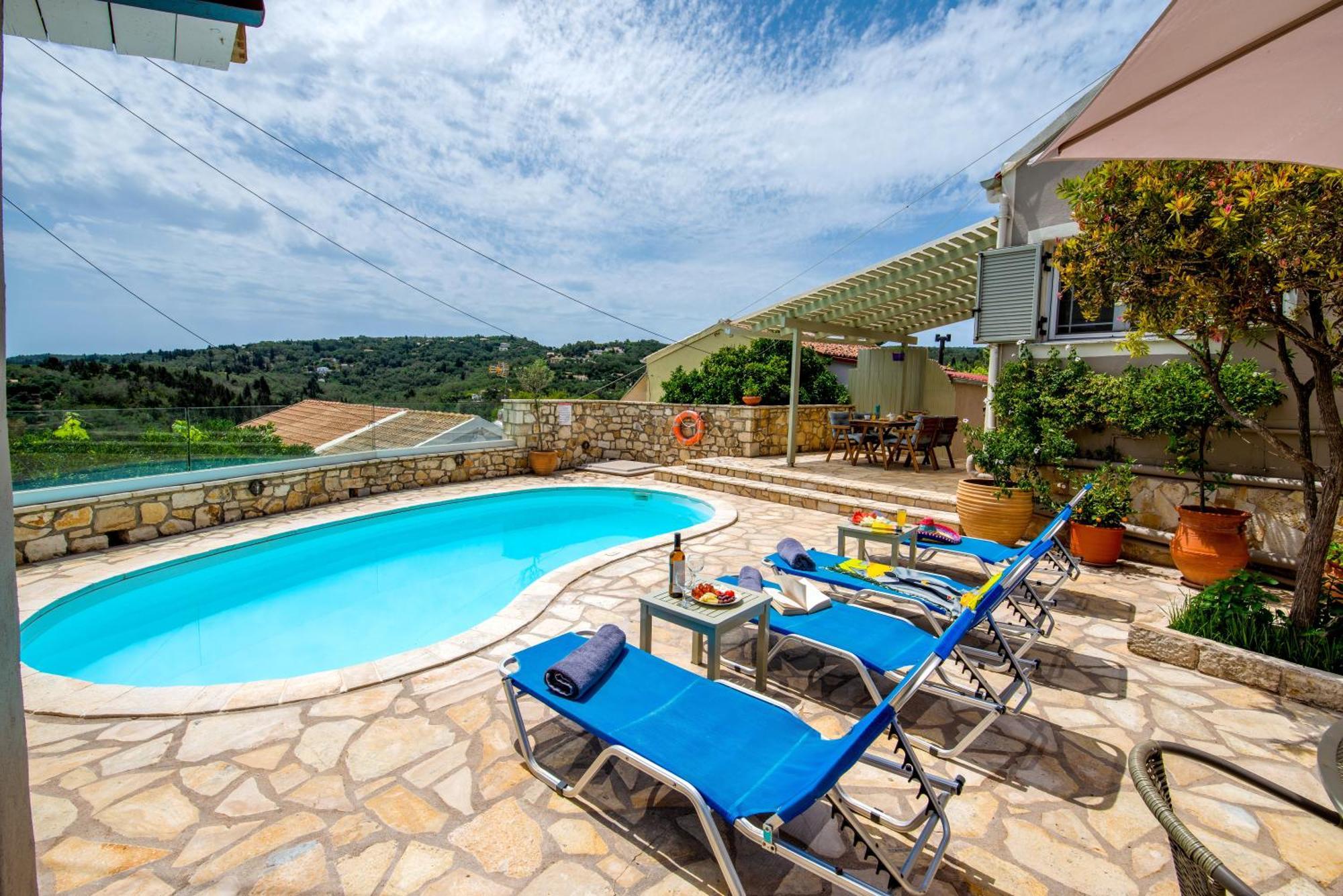 Loggos Seaview Cottage With Private Pool By Konnect Longós المظهر الخارجي الصورة